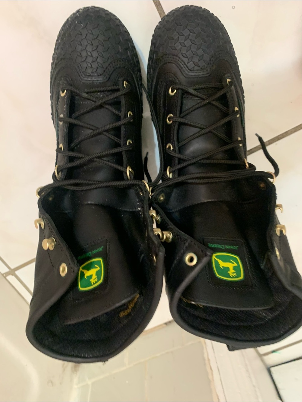 John Deere Black Boots with Gold Hardware and Green Logo